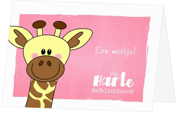Felicitatiekaart geboorte giraf roze