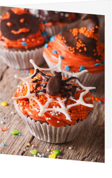 Halloweenkaart cupcake met spin