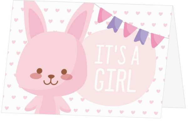 Felicitatiekaart geboorte konijn meisje