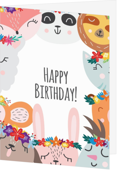 Verjaardagkaart met vrolijke dieren dubbel