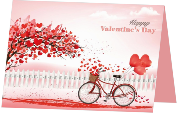 Valentijnskaart met hartenboom  en fiets